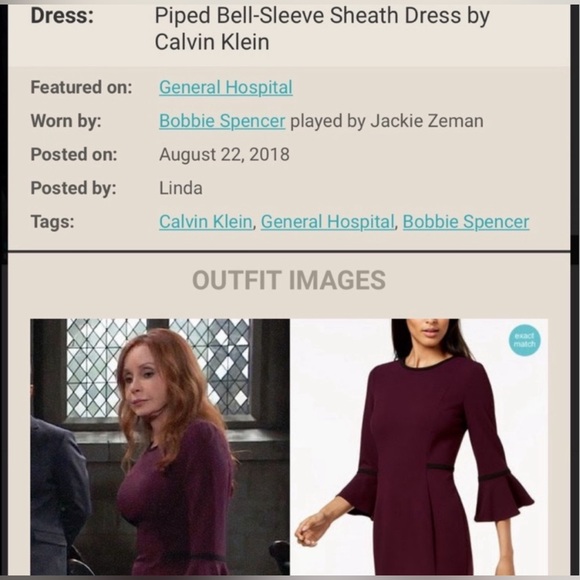 Calvin Klein Piped Bell Sleeve Sheath Bobbie Spencer Dress - Picture 4 of 9